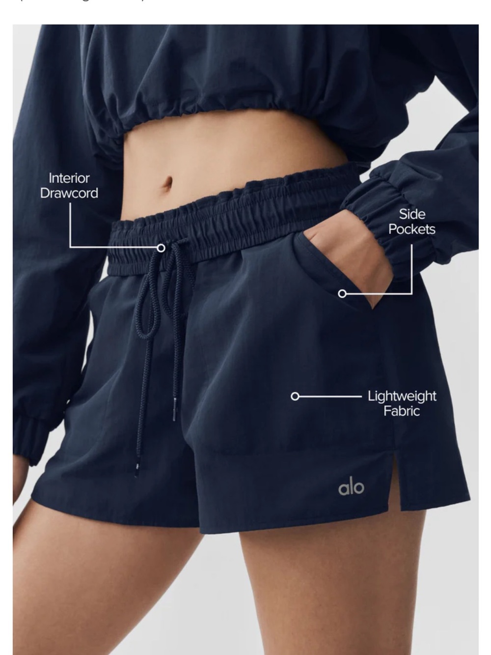 ALO Yoga Navy Athletic Drawcord Side-Pocket Shorts